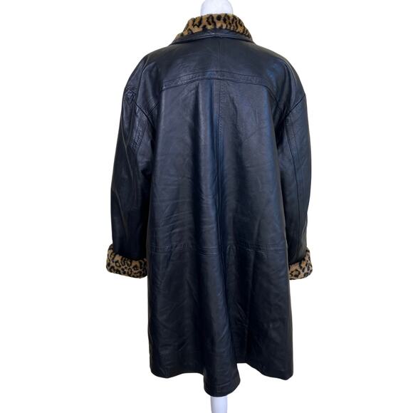 Lillie Rubin L/XL Vtg 90s Reversible Jacket Leather and Faux-fur Animal Print - Picture 7 of 16